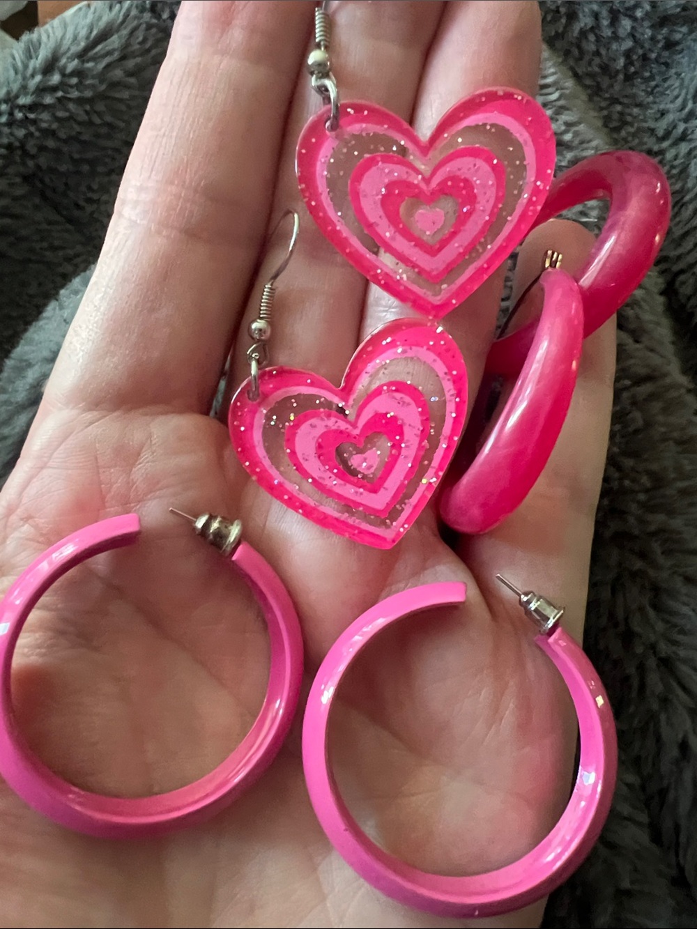 Pink Heart Dangle & Hoop Earring bundle  - Women Jewelry
